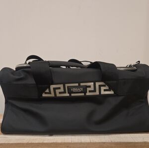 Versace Fragrances Black Duffle with Silver Tone Zipper Travel Overnight Bag